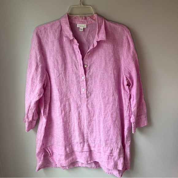 J. Jill Love Lilac Linen Tiered Tunic 3/4 Button Shirt - Picture 4 of 12